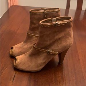 Peep toe brown suede boots
